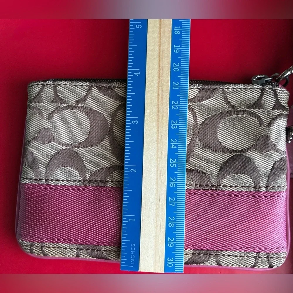 Coach Pink & Brown Signature Wristlet Case